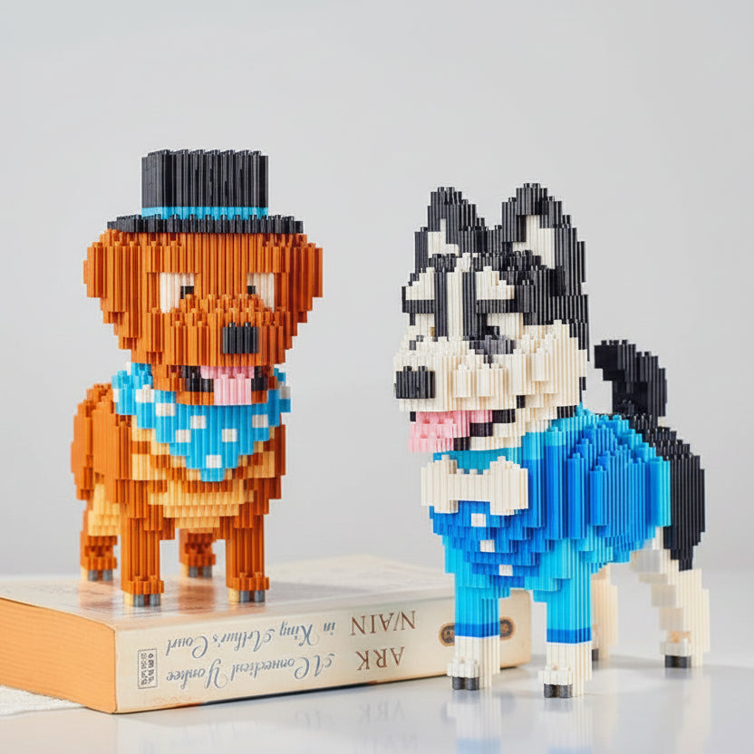 Husky in blauw pak | Bouwsteentjes