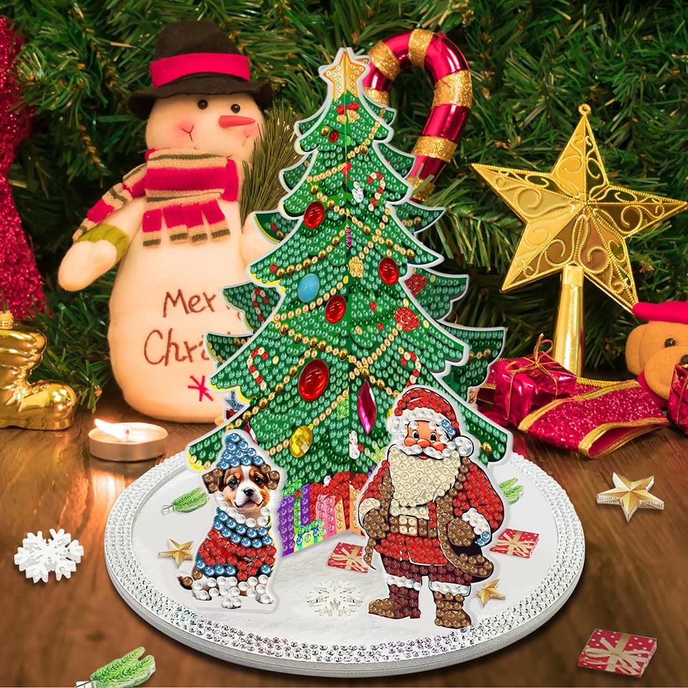 3D Kerstman bij de kerstboom | Diamond painting