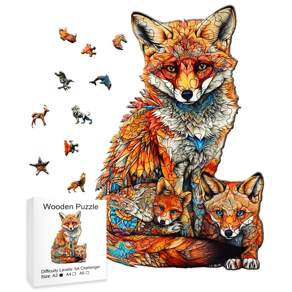 Vos met kleine vosjes | Houten Puzzel