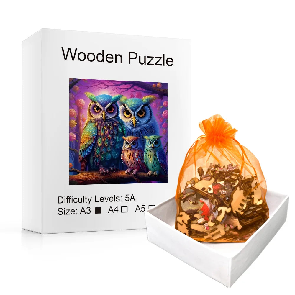 Uilen Familie | Houten Puzzel