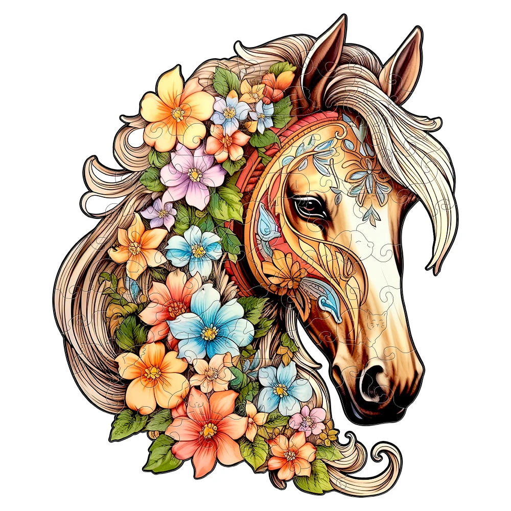 Paard met Bloemen | Houten Puzzel