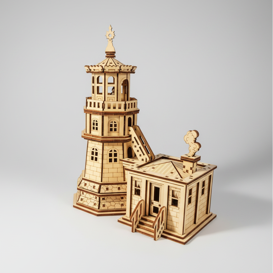 Vuurtoren met huisje | Houten Bouwpakket