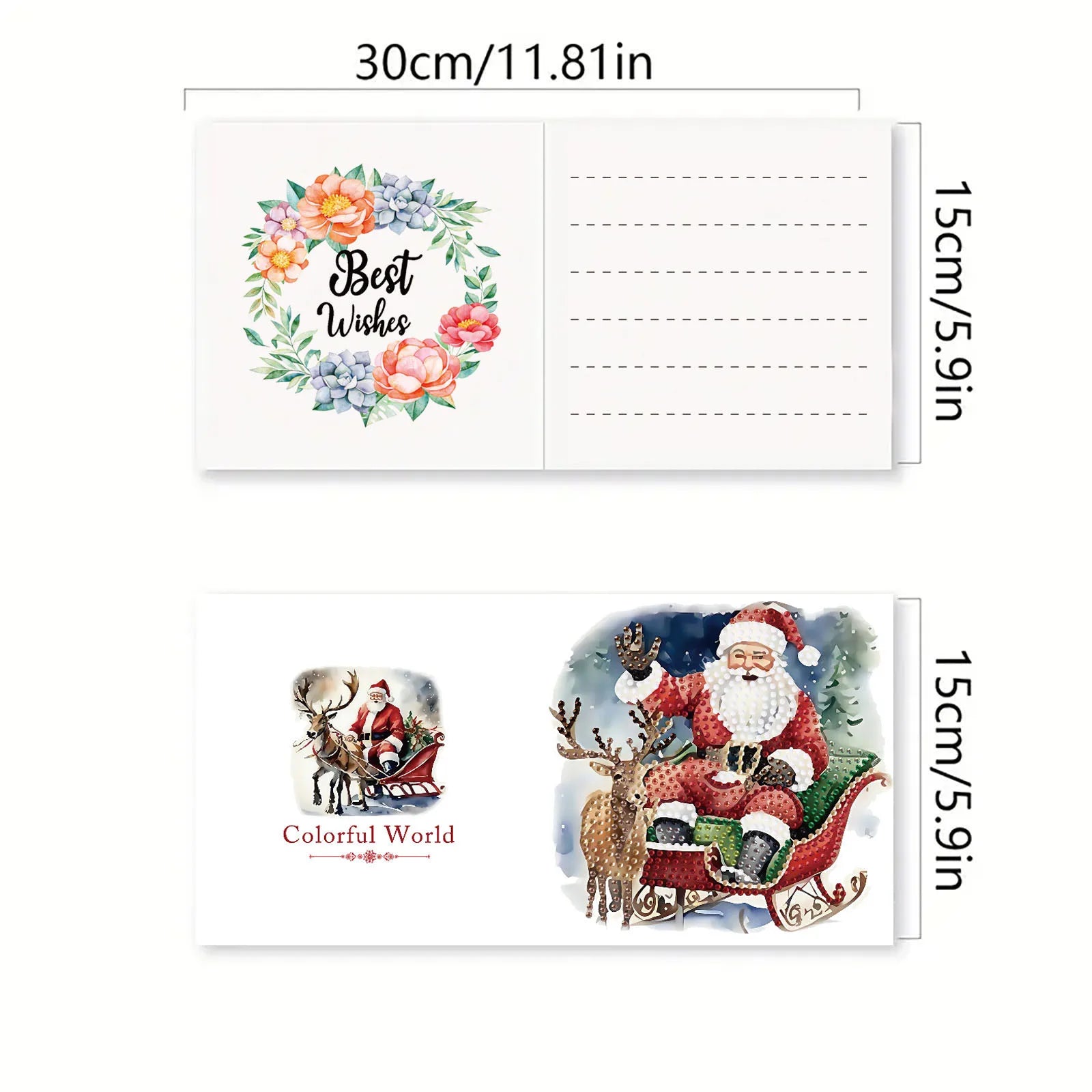 Kerstman in slee kaarten | 6 stuks | Diamond Painting