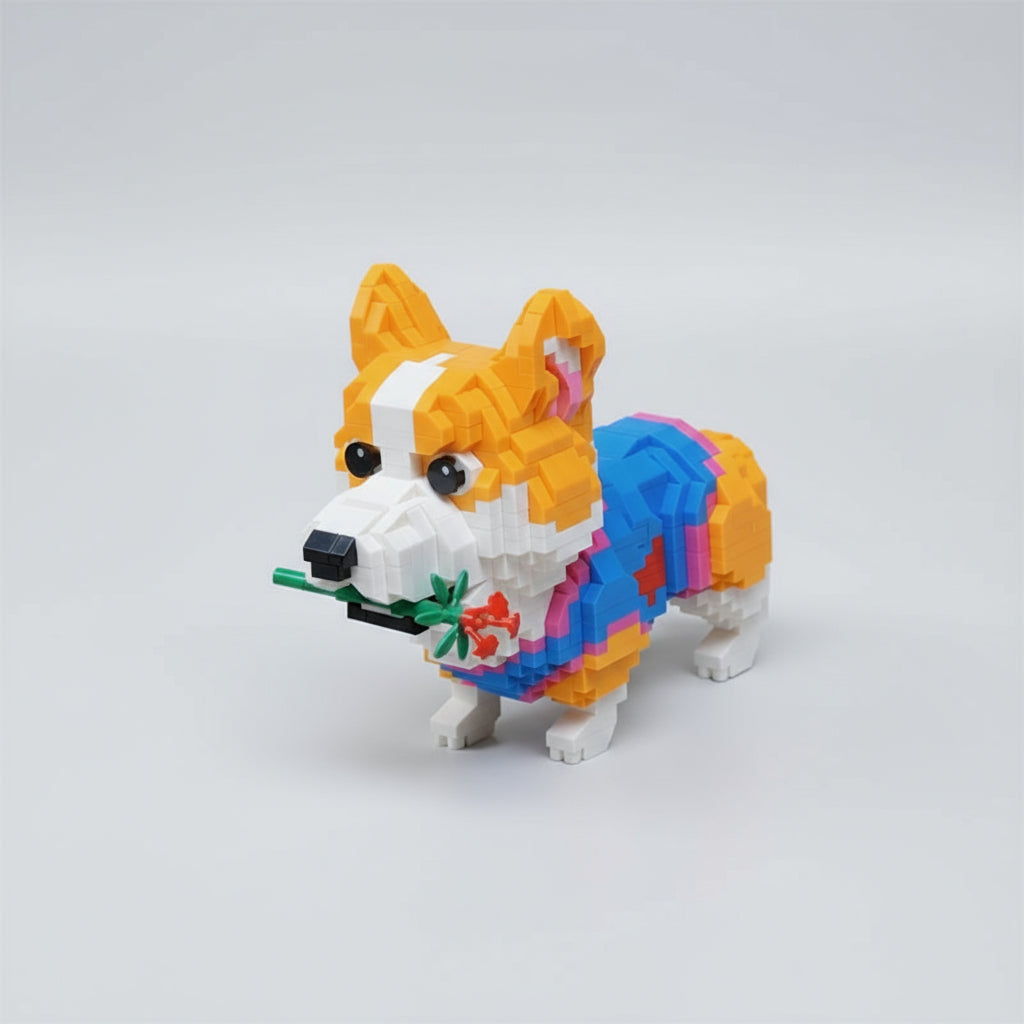 Welsh Corgi met Roos | Bouwsteentjes