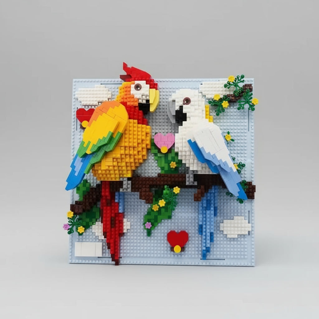 Papegaaien op Bouwplaat | Bouwsteentjes