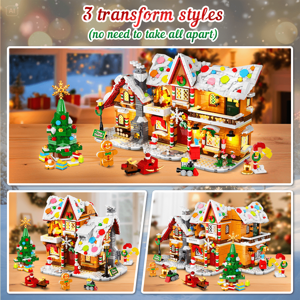 1452pcs 2026 Advent Calendar Gingerbread House 3.6MM Mini Blocks, 24-Day Countdown 3-Style Christmas Village Set with Tree, Holiday Gift