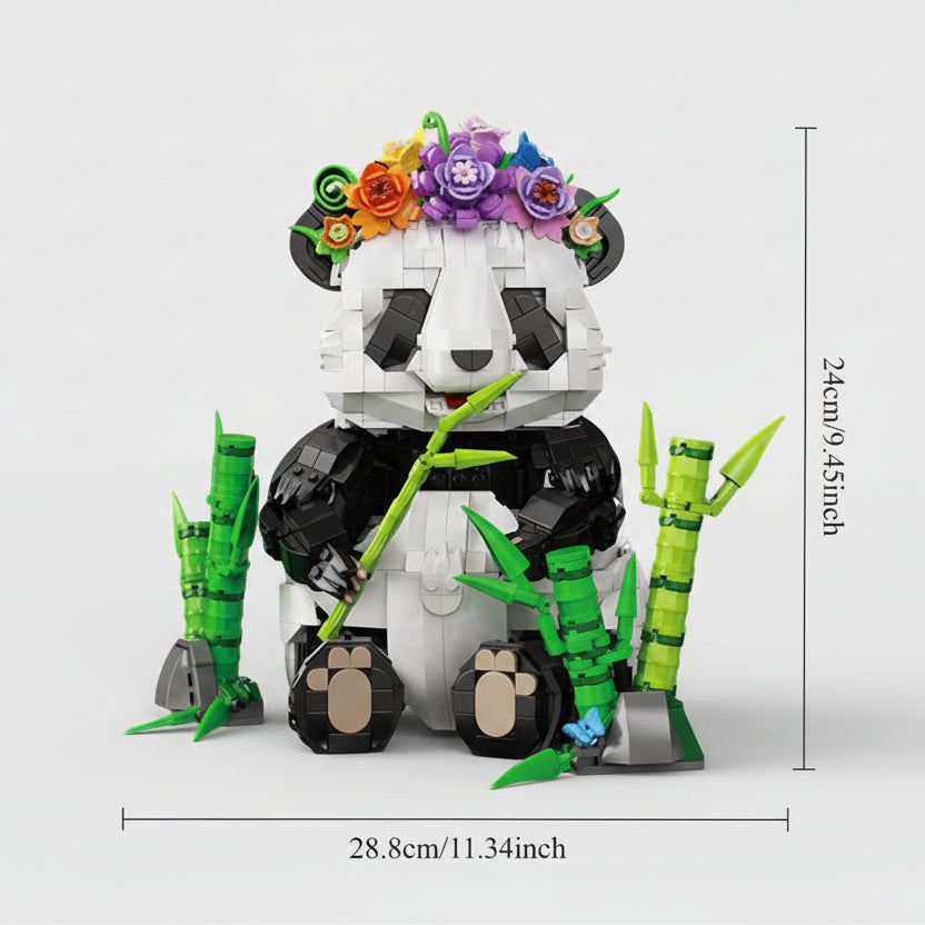 Panda met bloemenkrans | Bouwsteentjes