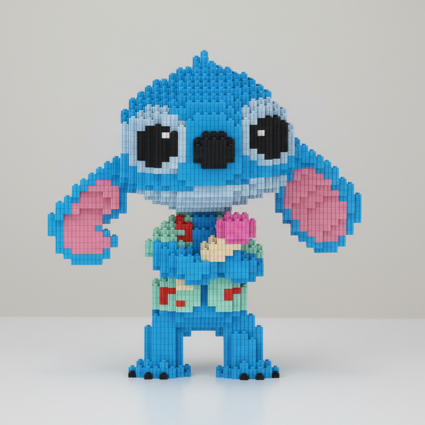 Schattig blauw wezen met ijsje | Bouwsteentjes