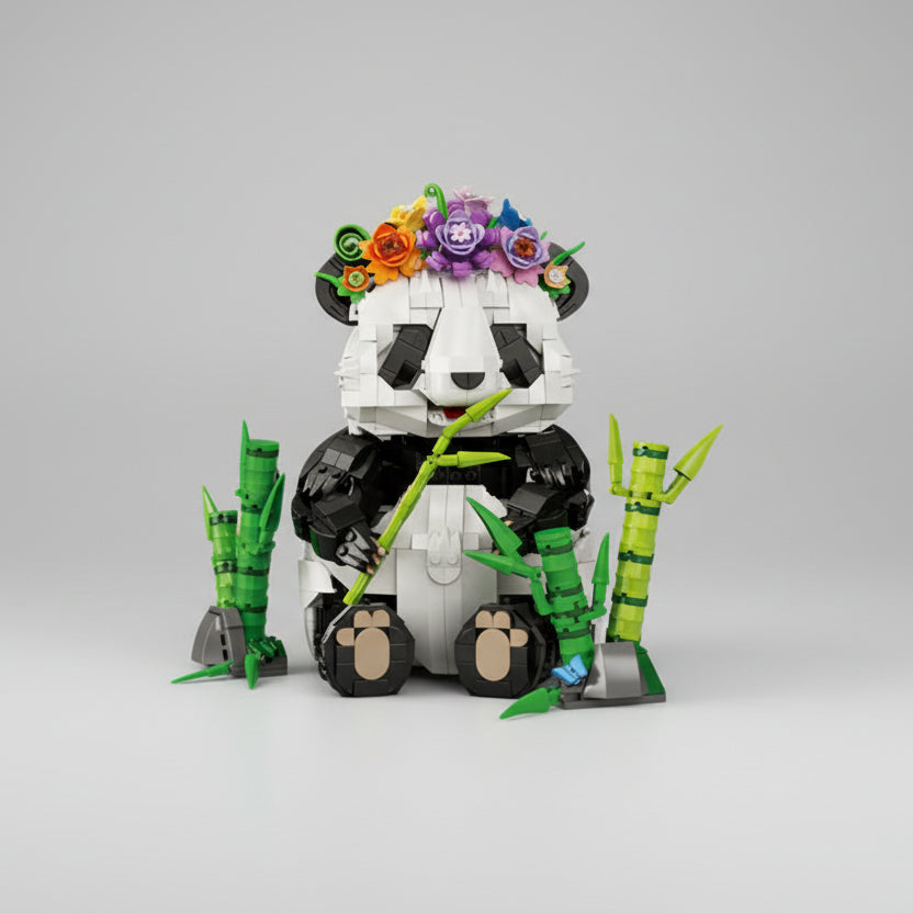 Panda met bloemenkrans | Bouwsteentjes