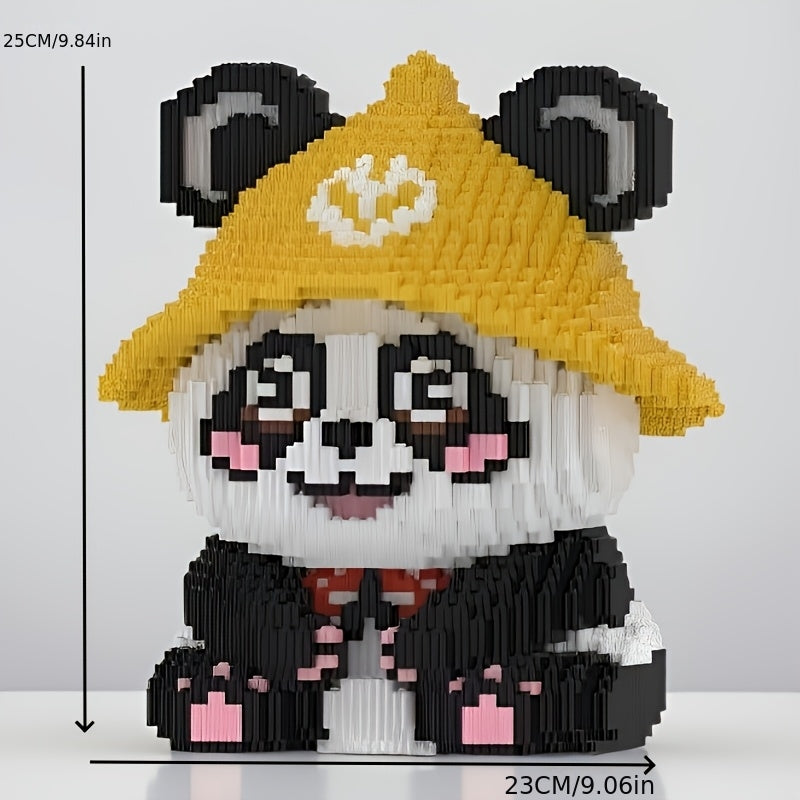Panda met gele hoed | Bouwsteentjes