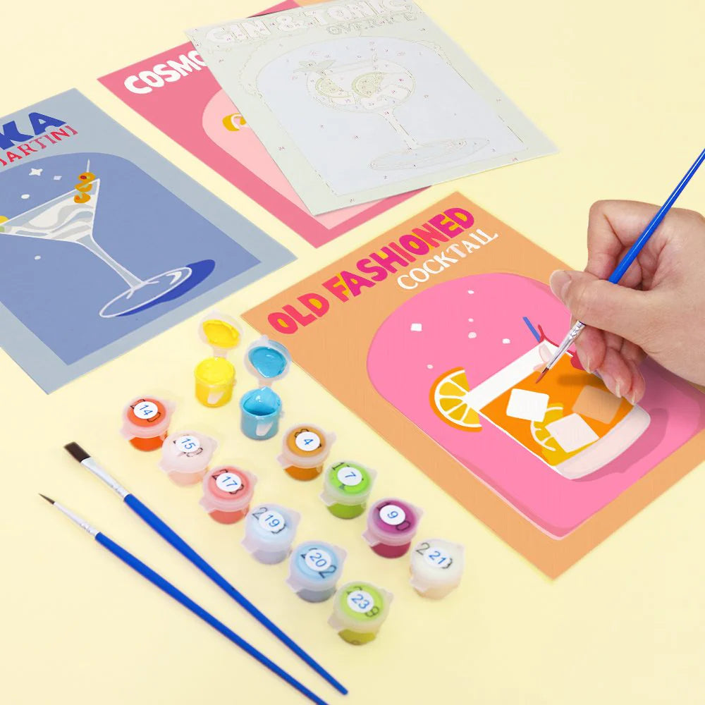 6 Mini Schilderijen | Kleurrijke Cocktail Collectie | Schilderen op Nummer