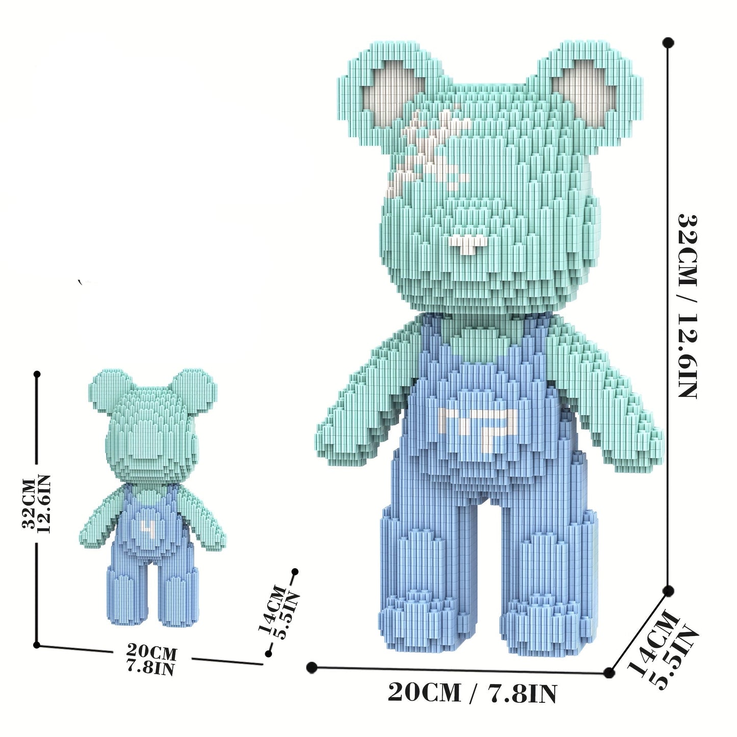 Beer met licht blauwe tuinbroek | Bouwsteentjes