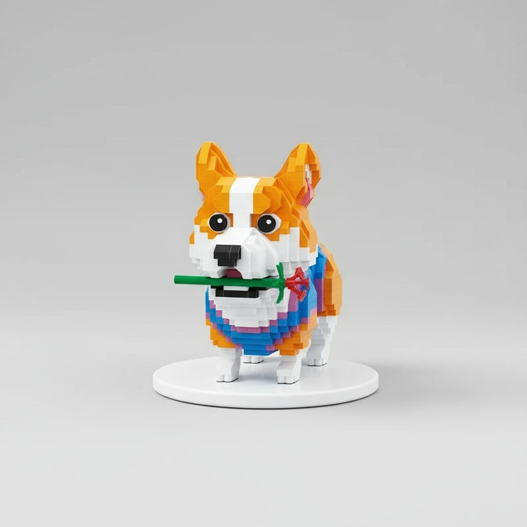 Welsh Corgi met Roos | Bouwsteentjes