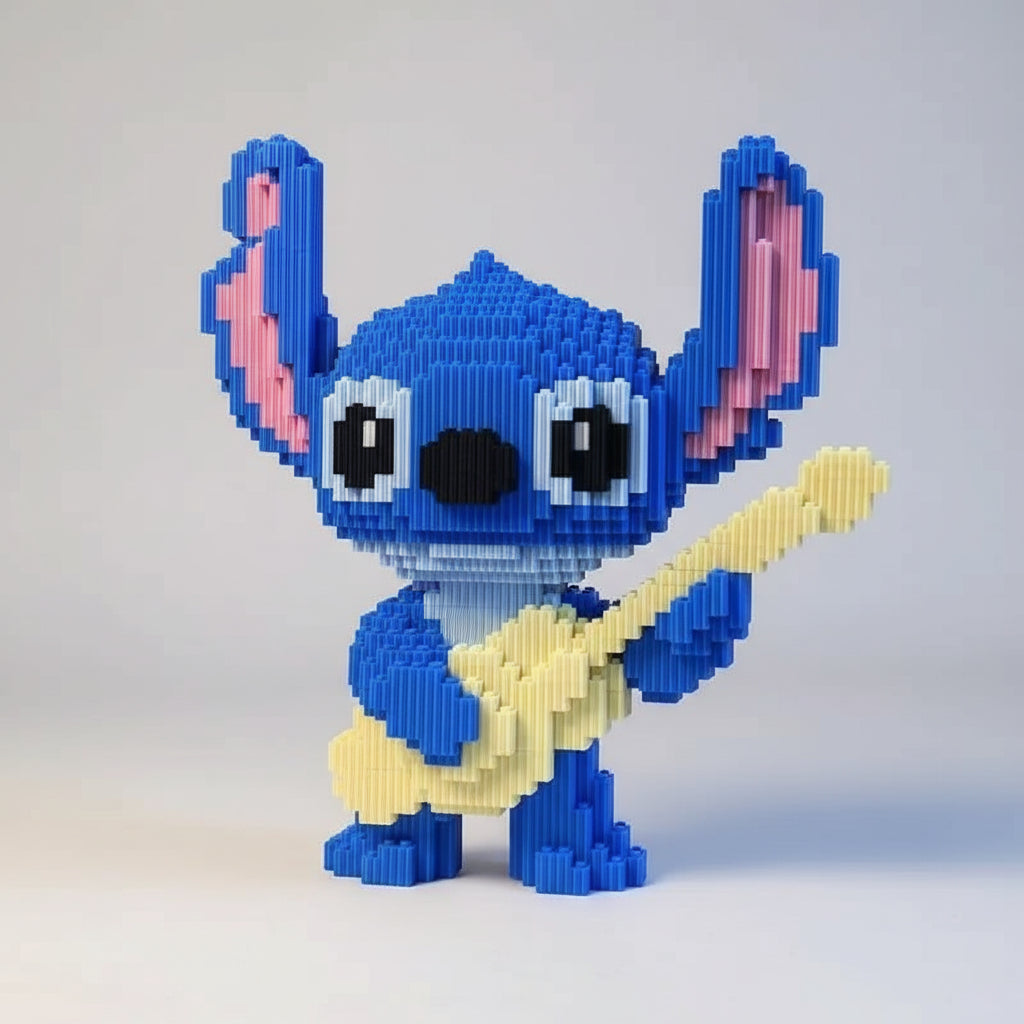 Schattig blauw wezen met gitaar | Bouwsteentjes