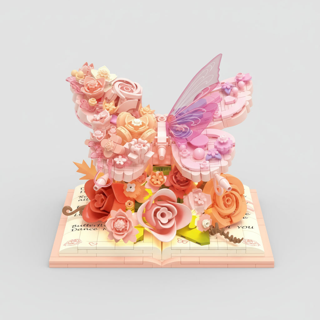 Roze Vlinder op boek | Bouwsteentjes