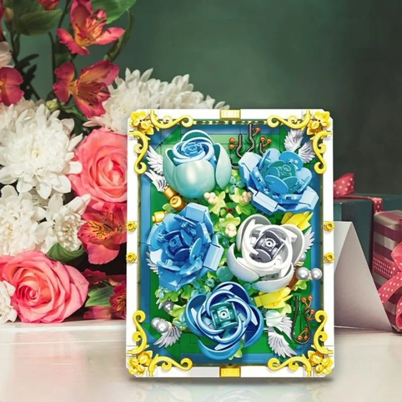 Blauwe rozen schilderij | Bouwsteentjes