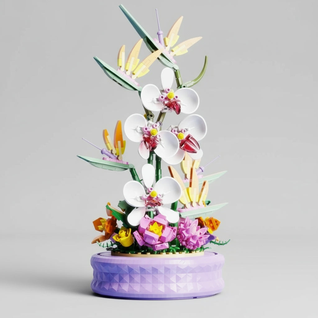 Bloemen muziekdoos | Bouwsteentjes