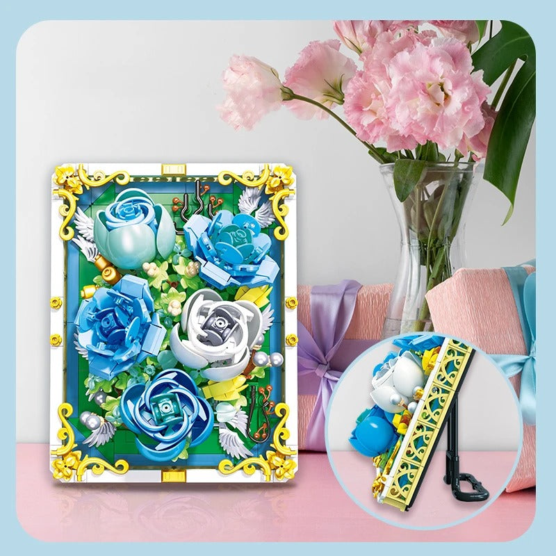 Blauwe rozen schilderij | Bouwsteentjes