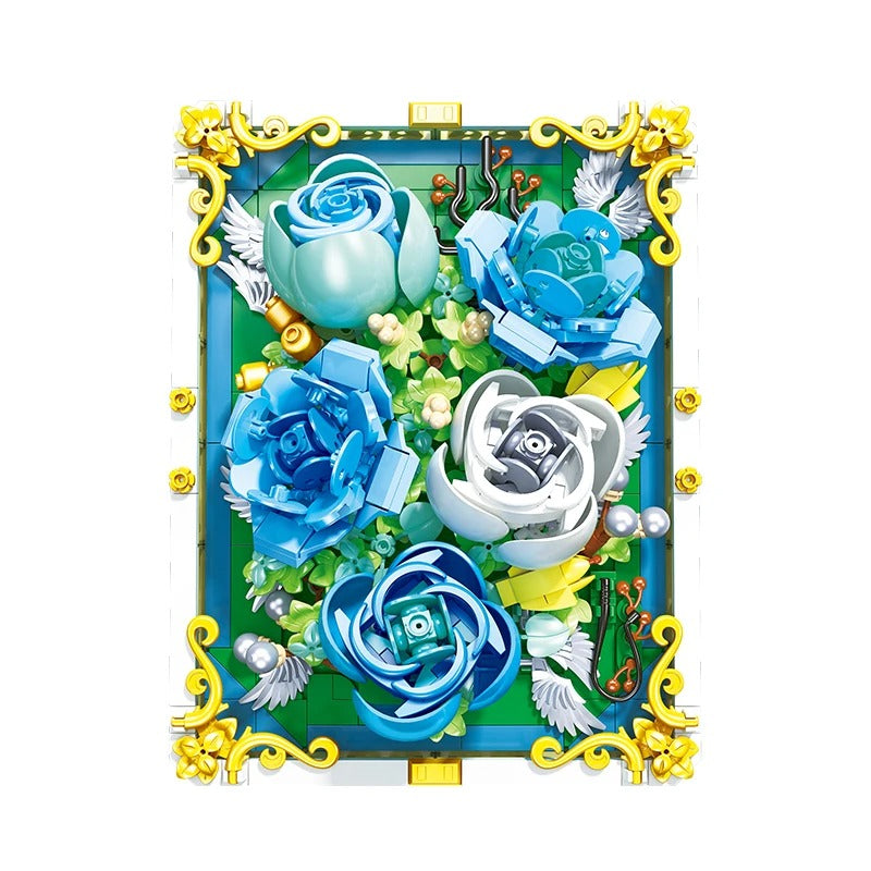 Blauwe rozen schilderij | Bouwsteentjes