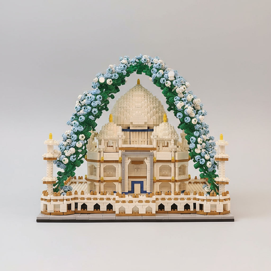 Taj Mahal Met Bloemen Blauw Bouwblokjes