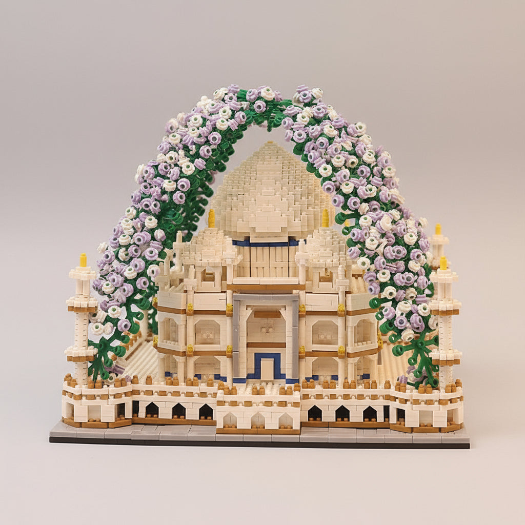 Taj Mahal Met Bloemen Paars Bouwblokjes