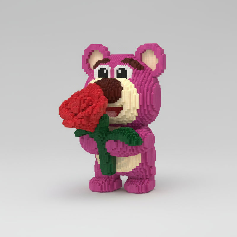 Roze beer met Roos | Bouwsteentjes
