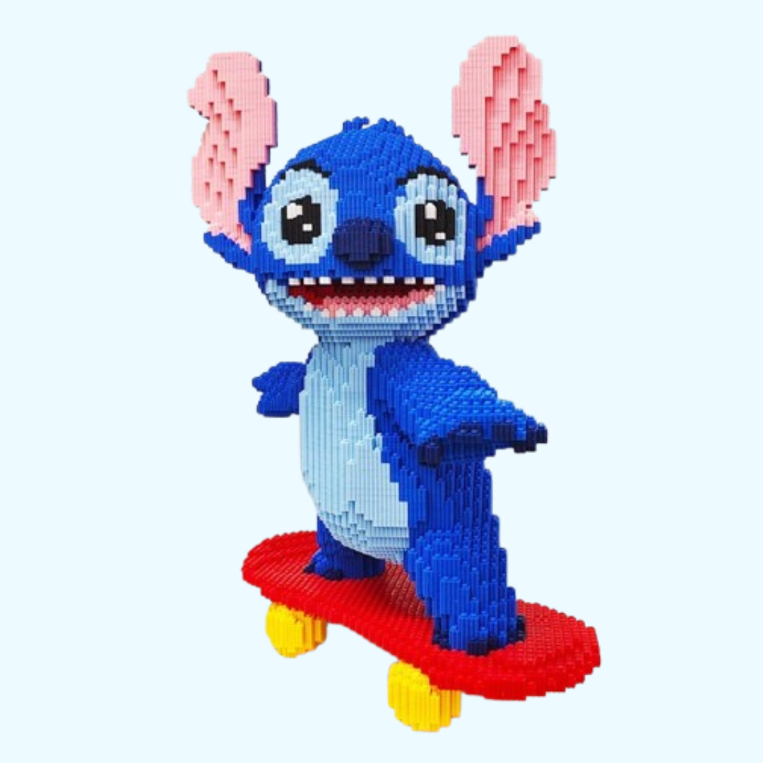 MEGA blauw wezen op skateboard | Bouwsteentjes