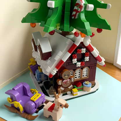Kerstboom op kersthuisje | Bouwsteentjes