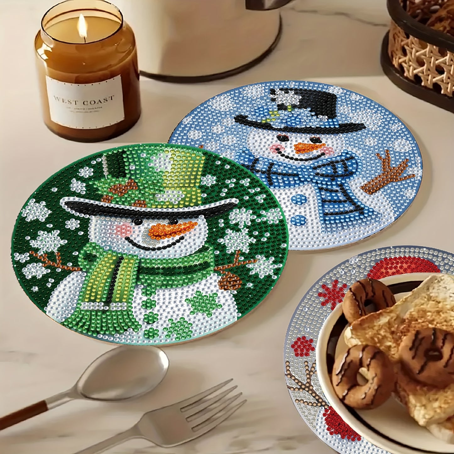 Sneeuwpoppen placemats | 4 stuks | Diamond painting