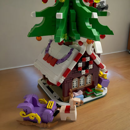 Kerstboom op kersthuisje | Bouwsteentjes