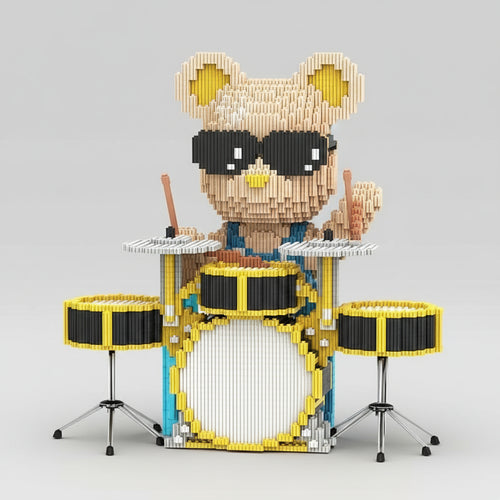 Beer achter drumstel | Bouwsteentjes