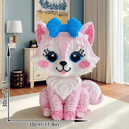 MEGA roze vos met strik | Bouwsteentjes