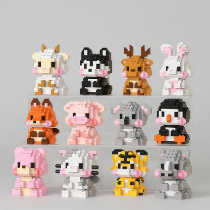 Mini dieren | 12 stuks | Bouwsteentjes