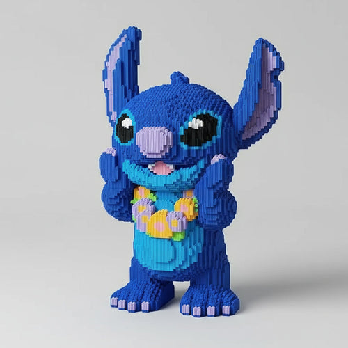 Mega blauw wezen met bloemenketting | Bouwsteentjes