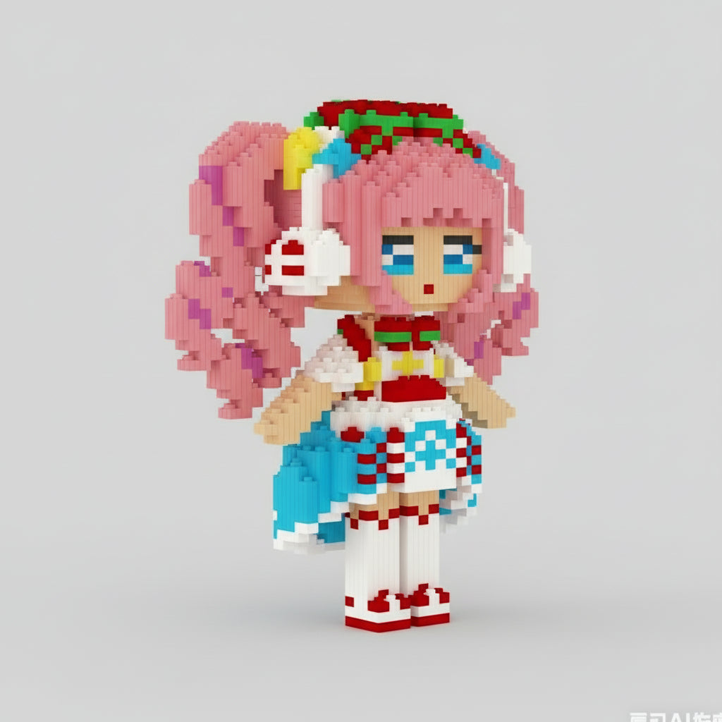 Meisje met roze haar | Bouwsteentjes