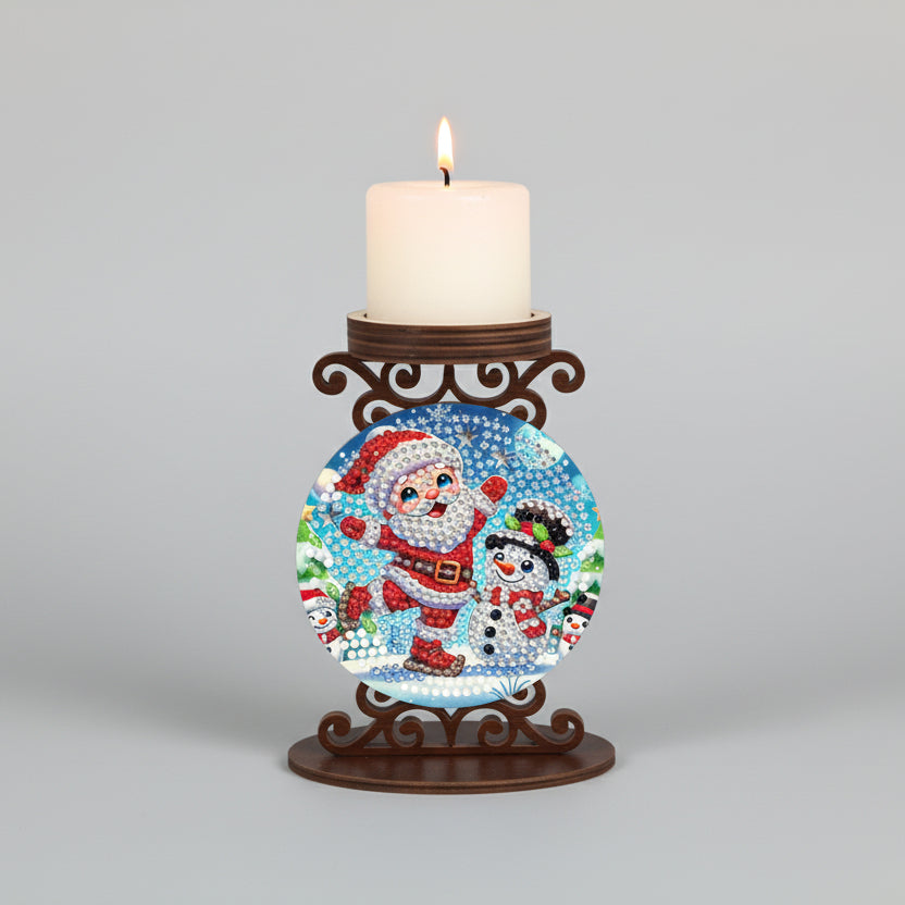 Kerstman met sneeuwpop | kaarshouder | Diamond Painting