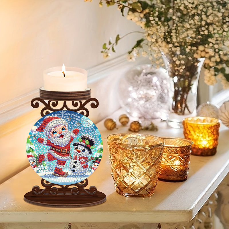 Kerstman met sneeuwpop | kaarshouder | Diamond Painting