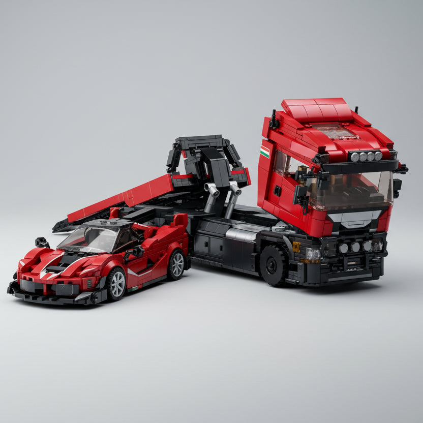 Trailer met superauto | Bouwsteentjes