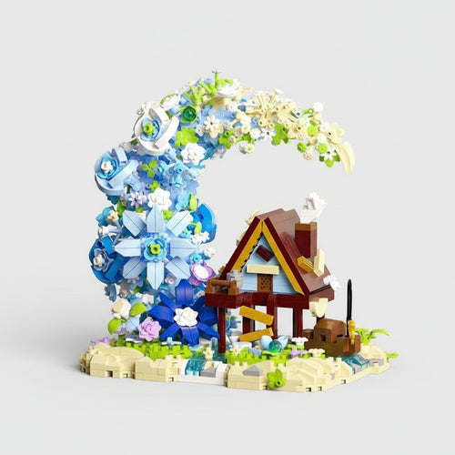 Bloemenmaan met hutje | Bouwsteentjes