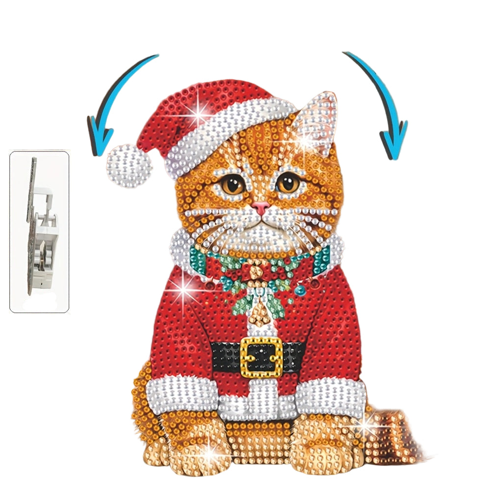 Bewegende kat met kerstmuts | Diamond painting