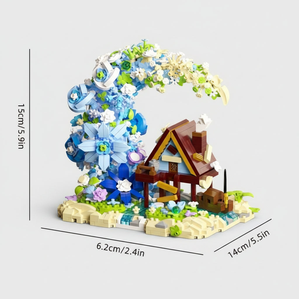 Bloemenmaan met hutje | Bouwsteentjes