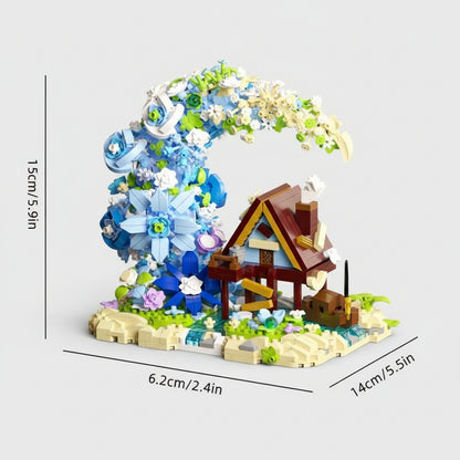 Bloemenmaan met hutje | Bouwsteentjes