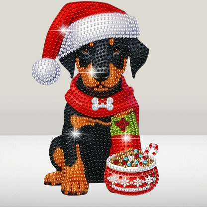 Bewegende hond met kerstmuts | Diamond painting