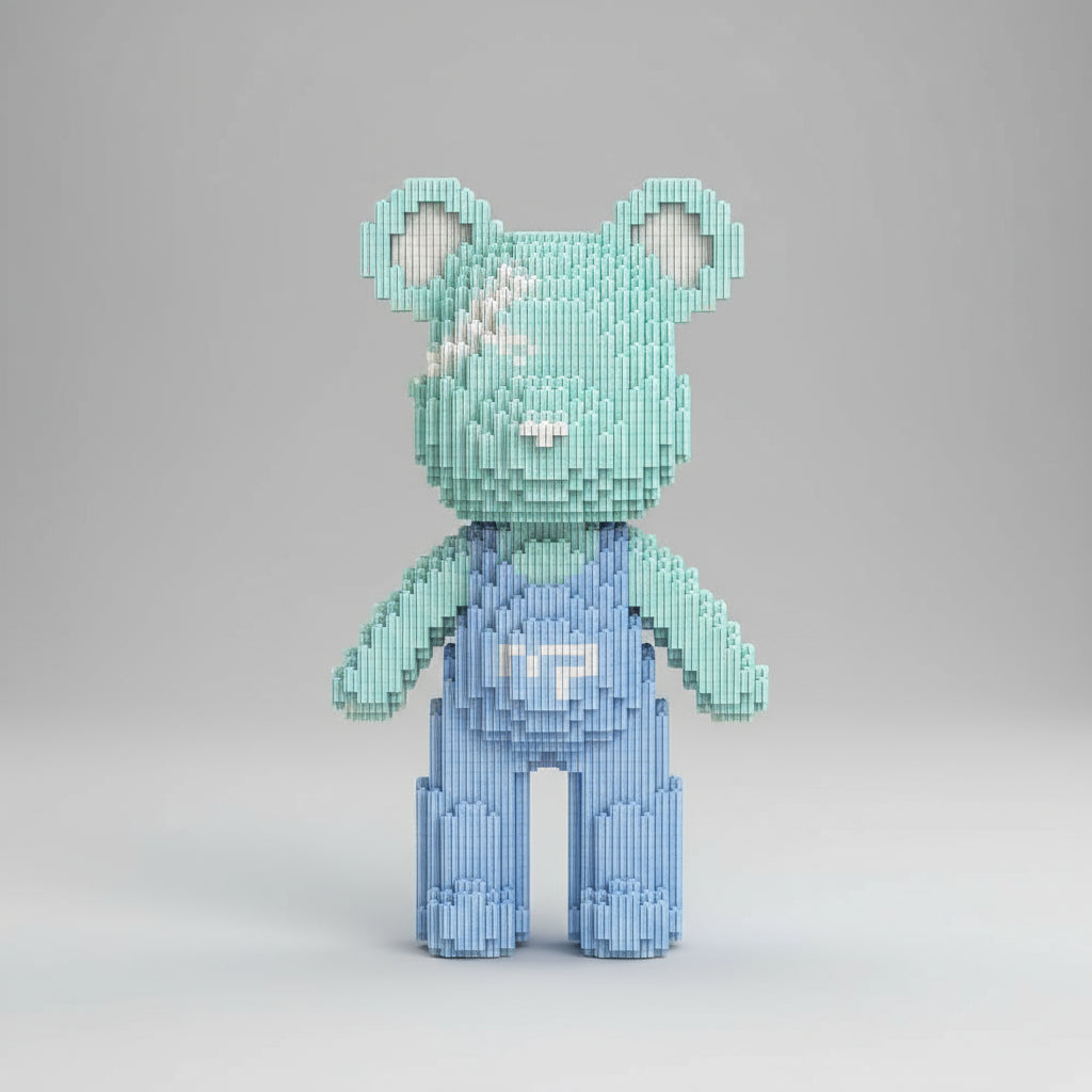 Beer met licht blauwe tuinbroek | Bouwsteentjes