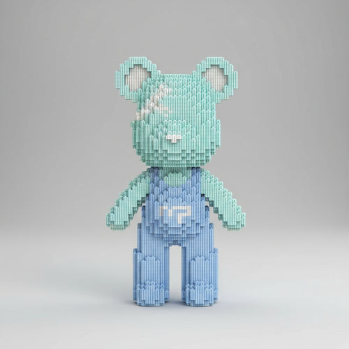 Beer met licht blauwe tuinbroek | Bouwsteentjes