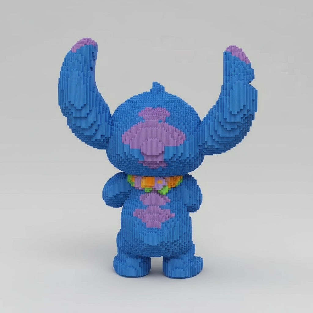 Mega blauw wezen met bloemenketting | Bouwsteentjes