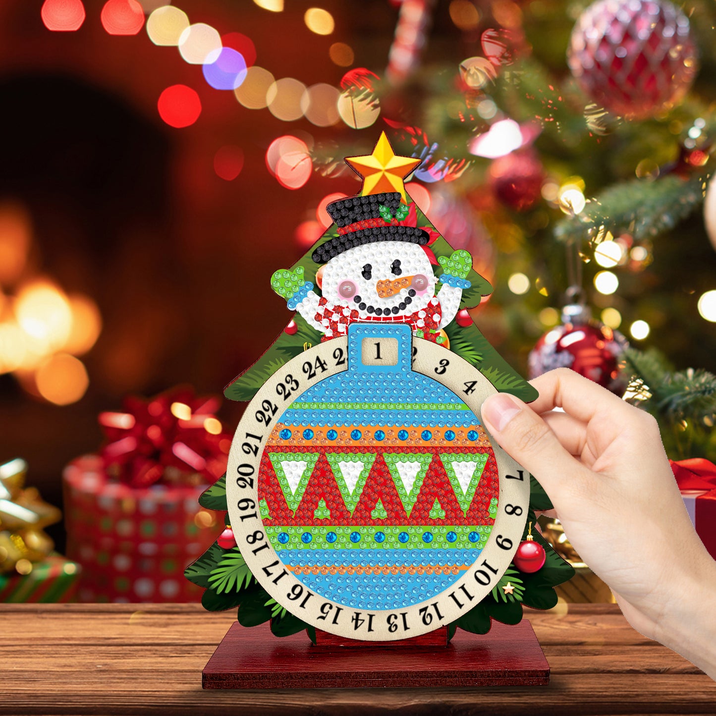 Sneeuwpop in kerstboom | kalender | Diamond painting