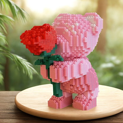 Roze beertje met roos | Bouwsteentjes