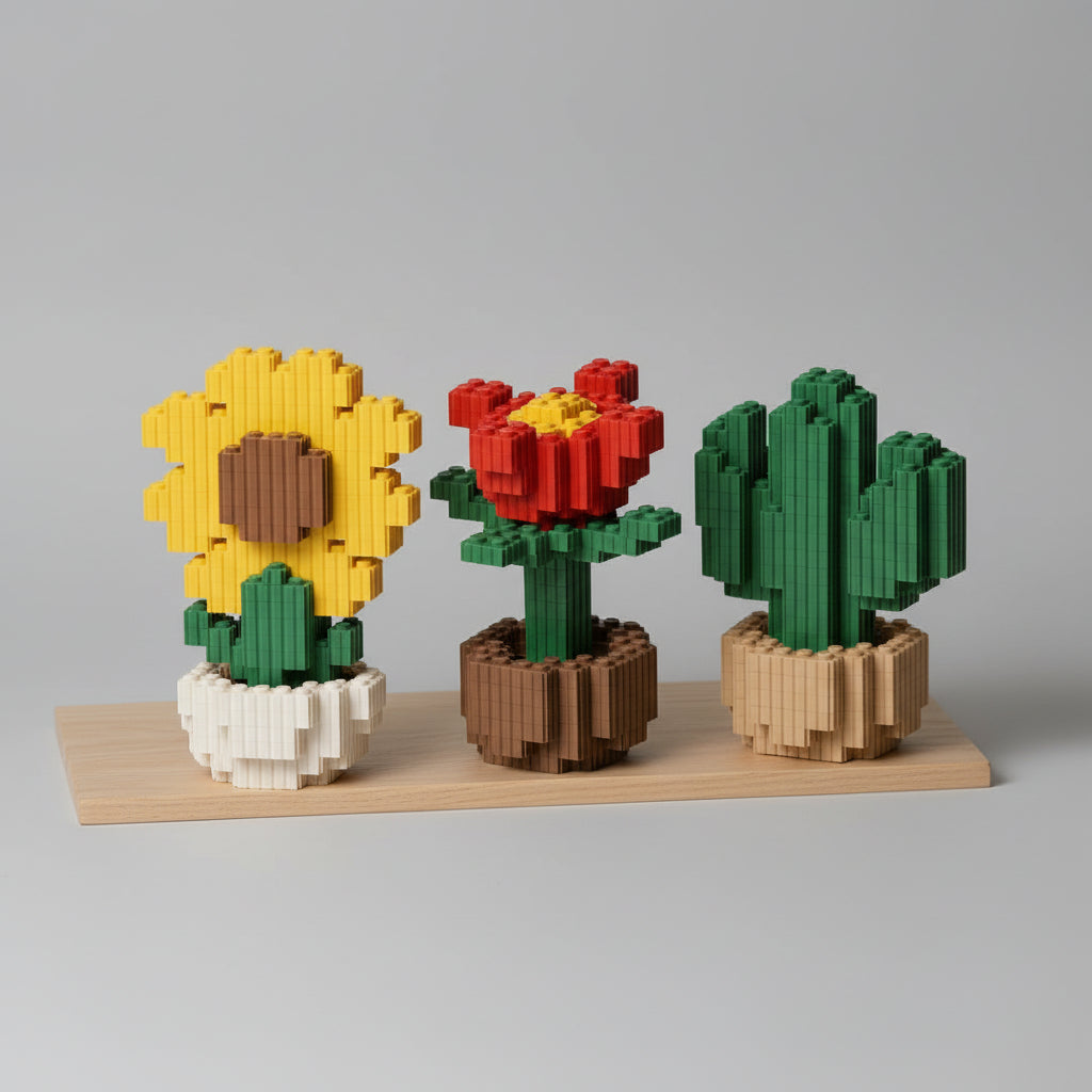 Cactus, Roos, Zonnebloem | Bouwsteentjes