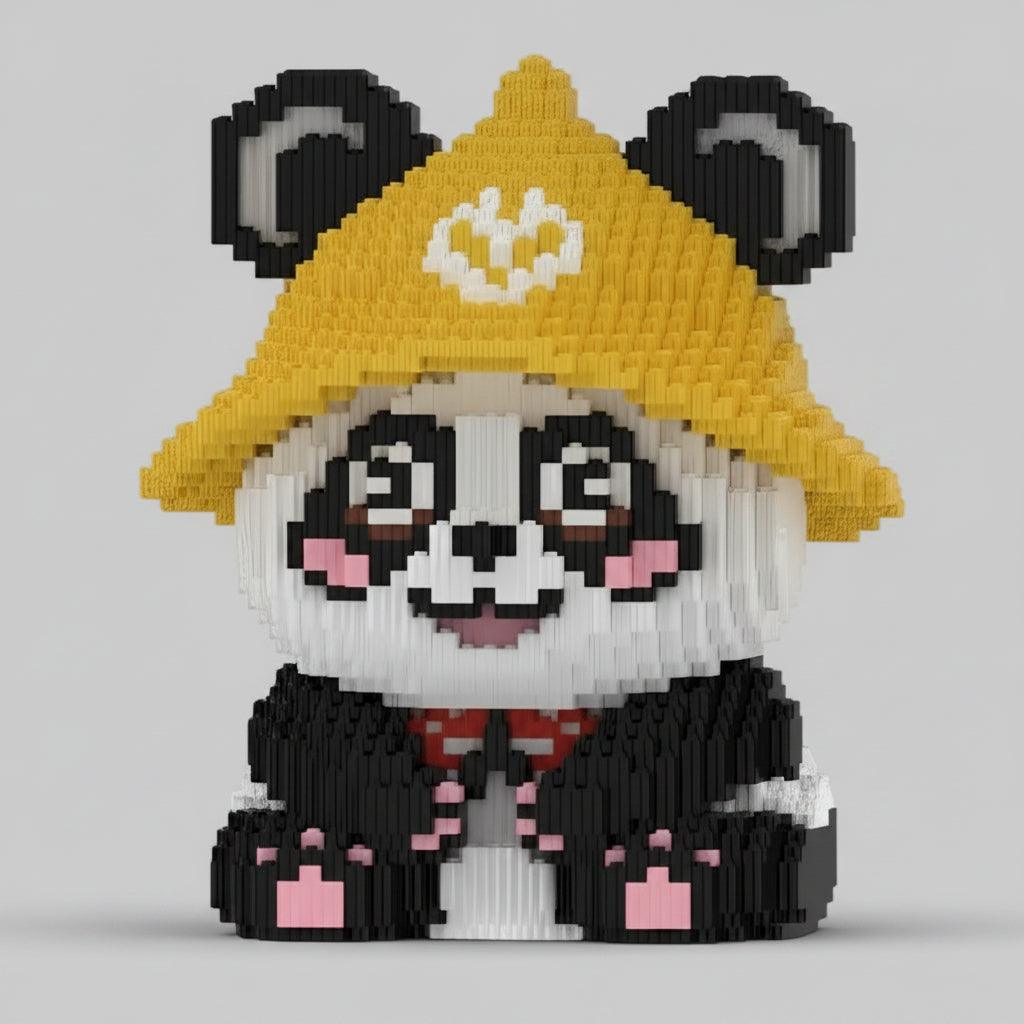 Panda met gele hoed | Bouwsteentjes
